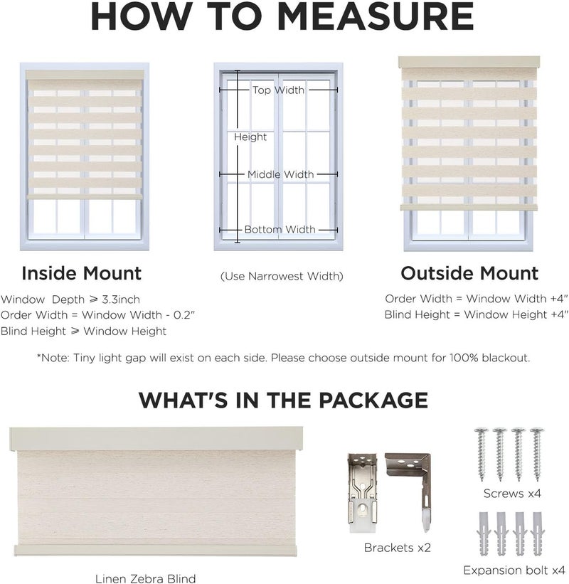 Joydeco Linen Zebra Blinds for Windows, Cordless Privacy Light Filtering Dual Layer Window Shades, Free-Stop Roller Blinds for Home, 54” W x 72” H - Image 5